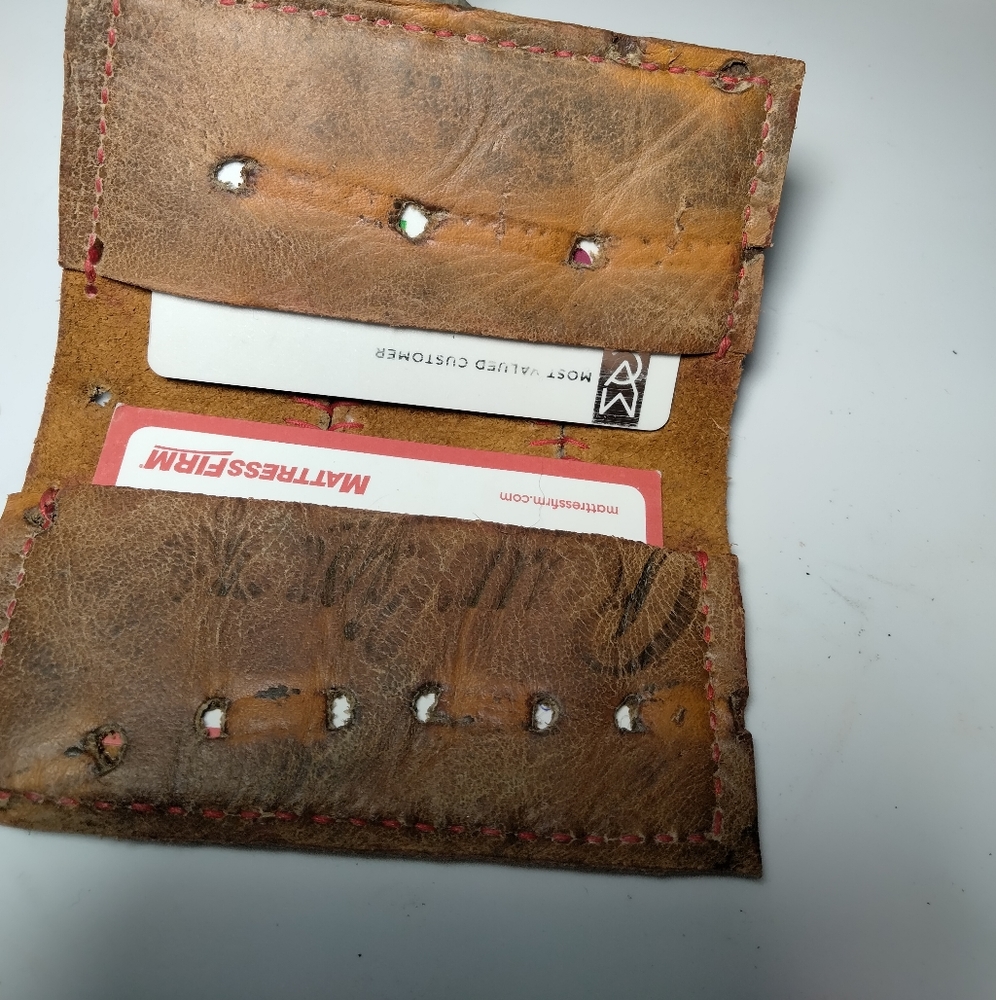 Handmade baseball glove card holder